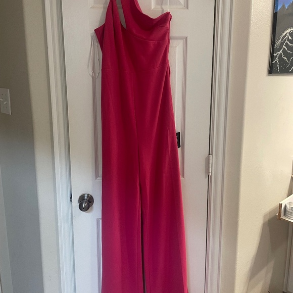 Lulus Chic Credentials Pink Sleeveless Asymmetrical Wide Leg Jumpsuit - Size M - Picture 5 of 5